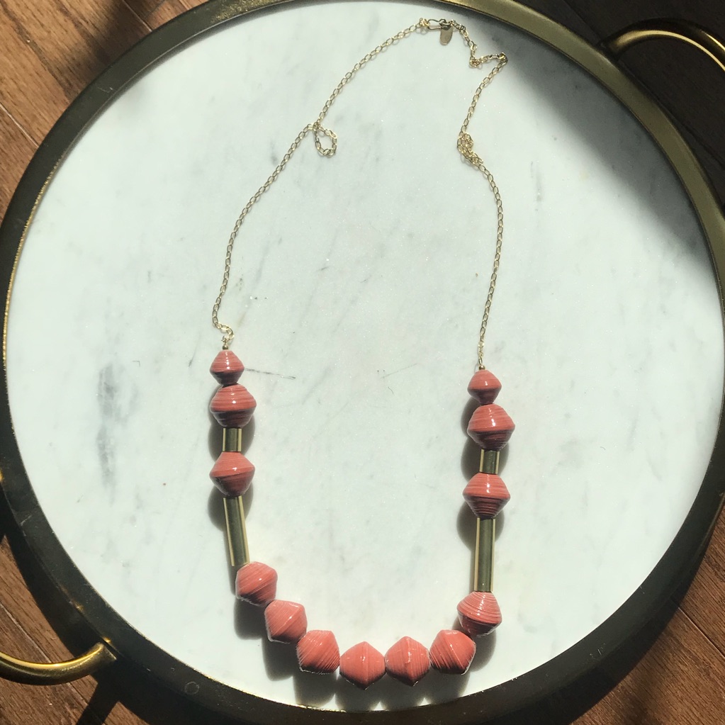 31 Bits Coral Wooden And Brass Beaded Necklace